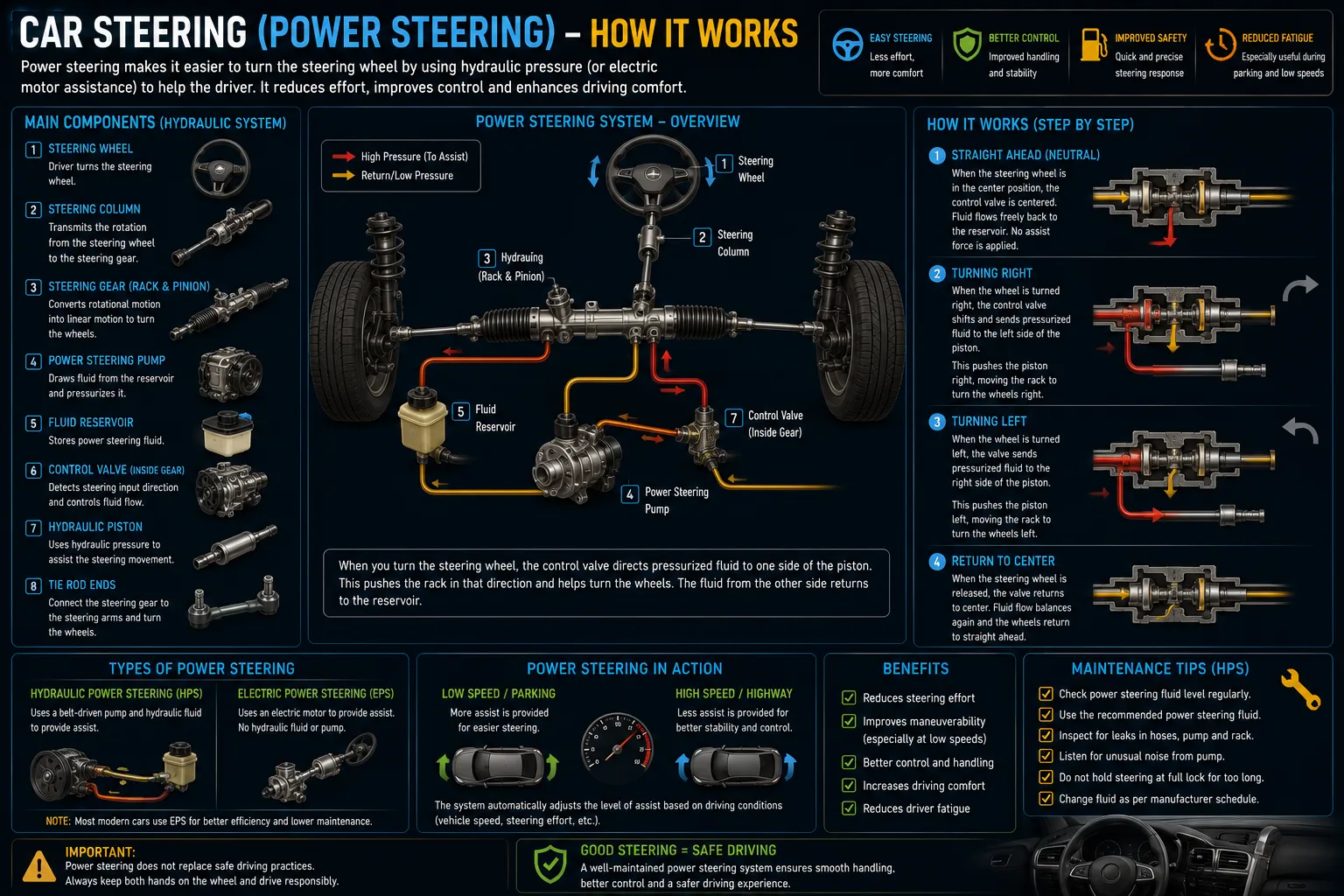 Steering diagram providing context for the steering angle sensor that feeds the stability system.